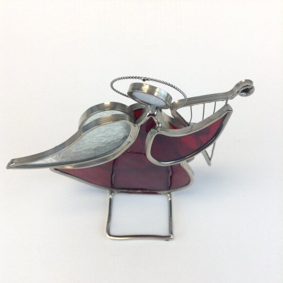 Vintage Red Stained Glass Harp Playing Angel Votive/Tealight Holder - Picture 5 of 16